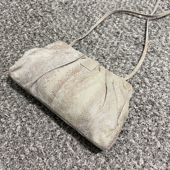 VTG Hobo International Shoulder Bag Frame Snake Skin Leather Print Beige New - Picture 6 of 10